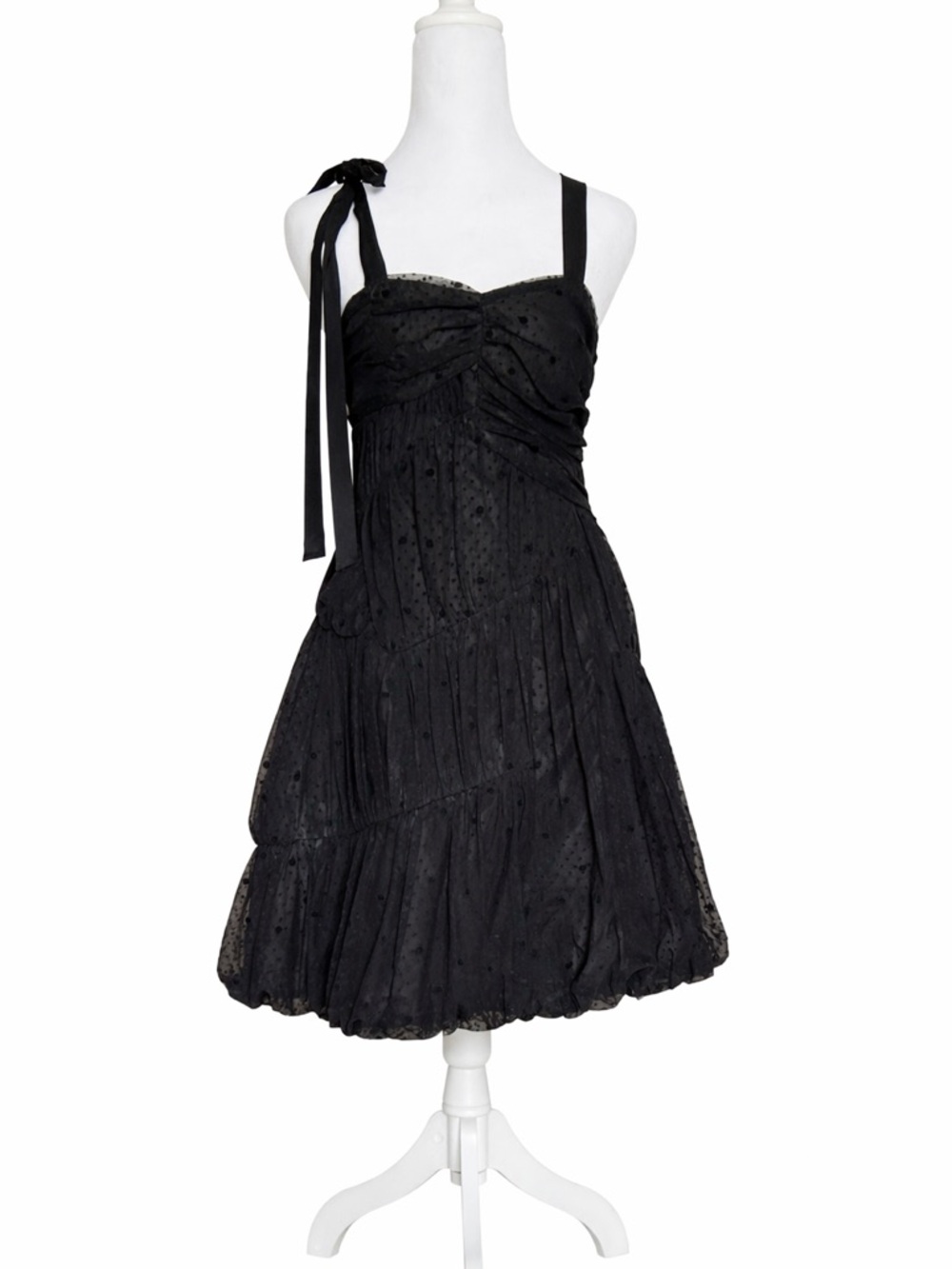 Marc Jacobs Black Lace Ruched Origami Asymmetrical Pleated Poufy Dress‎ Size 0